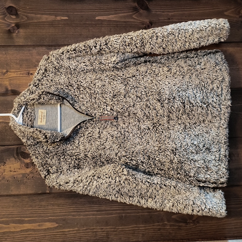 Fuzzy Warm Jacket - Cream and Gray